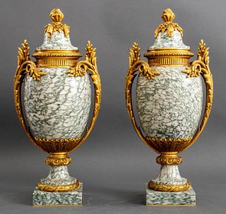 Belle Epoque Louis XVI Ormolu Mounted Urns, Pair