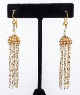 14K Yellow Gold Seed Pearl Bridal Earrings