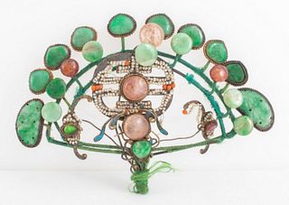 Chinese Jade, Pearl, and Crystal Silver Ornament