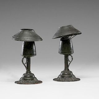Tin & Wrought Iron Whale Oil Lamps