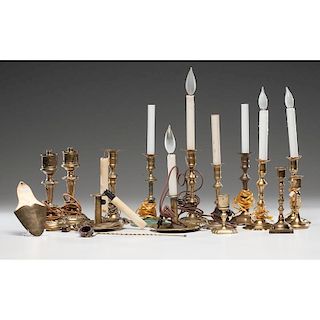 Brass Candlesticks, Snuffer, Match Holder and Paper Holder