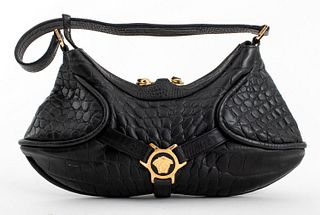 Vintage Versace Black Crocodile Handbag