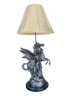Emile Picault Bronze Sculpted Pegasus Lamp Sculpture