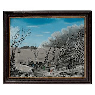 Folk Art Pastel Winter Scene