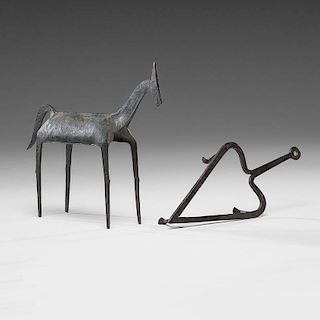 Iron Trivet and Primitive Horse Figure