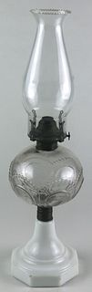 Antique American Atterbury & Co. Glass Oil Lamp with Chimney