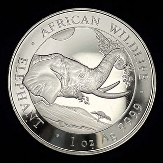 2023 Somali Republic African Wildlife Elephant Proof 1 ozt .9999 Silver
