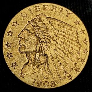 1908 Gold $2.50 Indian Head AU