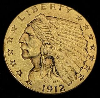 1912 Gold $2.50 Indian Head AU58