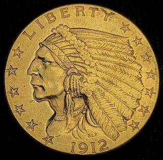 1912 Gold $2.50 Indian Head AU Details