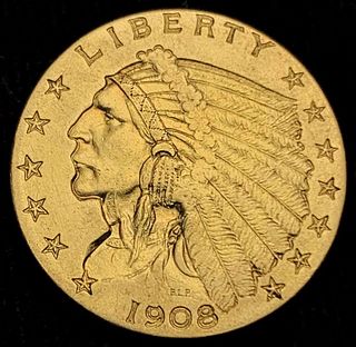 1908 Gold $2.50 Indian Head AU Details