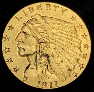 1911 Gold $2.50 Indian Head AU