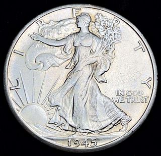 1945-D Walking Liberty Silver Half Dollar AU58