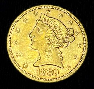 1880-S Gold $5 Liberty Head AU