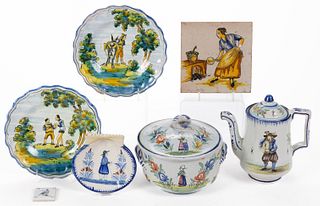 FRENCH / SPANISH TIN-GLAZED EARTHENWARE ARTICLES, LOT OF SEVEN