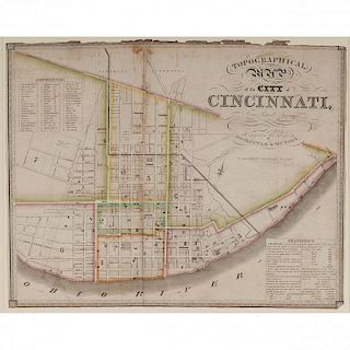 Hand-colored Topographical Map of Cincinnati