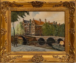 Rudolf Hendrik Oldeman (Dutch, 1901-1982) Oil On Canvas, C. 1960, Prinsengracht Westertower (Canal Scene)