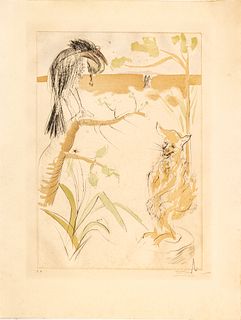 Salvador Dali (Spanish, 1904-1989) Engraving With Pochoir On Wove Paper, 1974, Le Corbeau Et Le Renard, From Le Bestiaire De La Fontaine