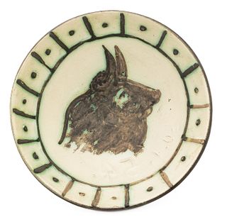 Pablo Picasso (Spanish, 1881-1973) White Earthenware Ceramic Bowl, 1954, Tete De Taureau (Bull's Head), H 2.62'' Dia. 7''