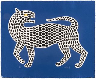Victor Vasarely (French/Hungarian, 1906-1997) Serigraph In Colors On Gallo-Cast Paper, White Leopard With Black Spots On Blue Background