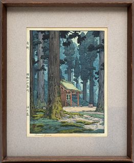 Toshi Yoshida (Japanese, 1911-1995) Woodblock Print On Paper, Sacred Grove, H 9.5'' W 6.75''
