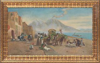 Oil On Canvas, Italian Costal Scene, H 16'' W 28''