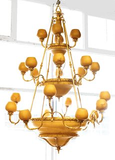 3 Tiered Alabaster And Metal 24 Light Chandelier Dia. 60''