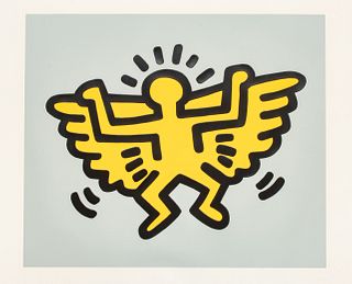 Keith Haring (American, 1958-1990) Silkscreen In Colors With Embossing On Arches Cover Paper, 1990, Winged Angel, From Icons, H 23'' W 27''