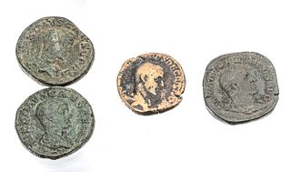 Phillip The Arab Sestertius Aequitas, Herennius Etruscus Sestertius, Maximus Caes Germ Sestertius, And Another Roman Coin, 4 pcs