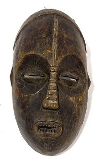 African Polychrome Carved Wood Kuba Mask, H 15", W 7.5", D 4" Congo
