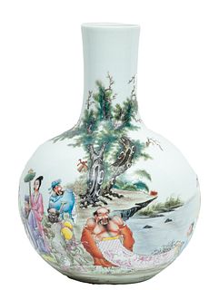 Chinese Handpainted Porcelain Vase H 18'' Dia. 13''
