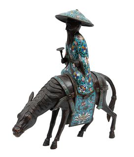 Chinese Bronze And CloisonnÈ Sculpture, Su Shi On His Mule, L 22''