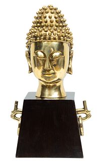 Thai Brass Buddha Head, H 13.5'' W 7.5'' Depth 7.5''