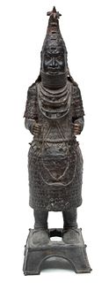 African Bronze Benin Figure H 45", 10"w