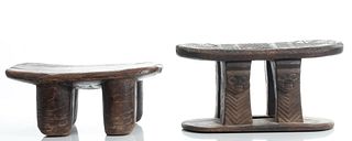 African Carved Wood Chairs/Stools, 2 pcs