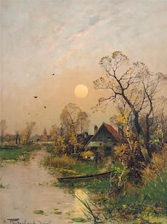 Heinz Flockenhaus, (German, 1856-1919), Sunset Cottage