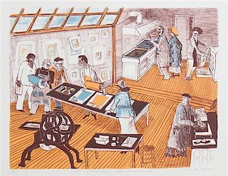 Warrington Colescott, (Wisconsin, b. 1921), History of Printmaking: Haytor Discovers Viscosity, 1976