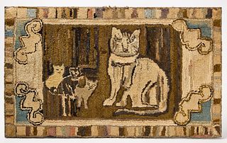 Hooked Rug with Cat and Kittens