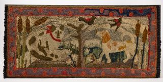 Hooked Rug with Cat and Dog