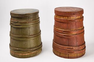 Two Tall Early Covered Storage Containers
