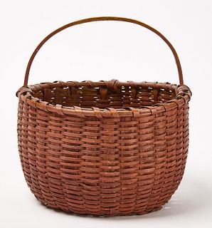 Round Red Basket with Handle