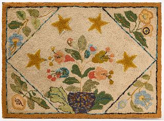 Hooked Rug with Flowers and Stars