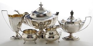 Sterling Tea Pot, Creamers and Sugars,
