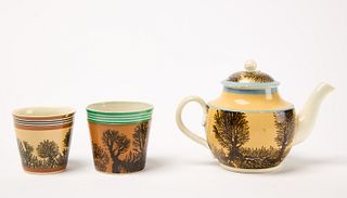 Mochaware Tea Pot and Beakers
