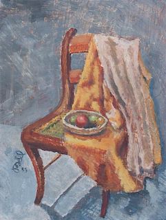 Kendrick Bell, (Wisconsin, 1913-2004), Still Life with Apples and Chair, 1955