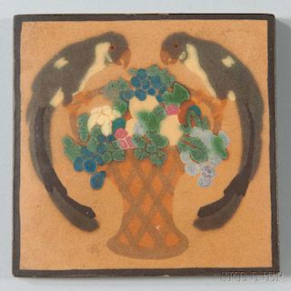 Decorated Marblehead Pottery Tile