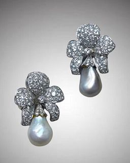 Pair of 18K Pearl & Diamond Earrings