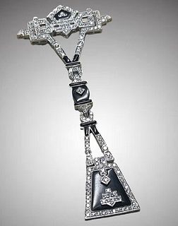 An Art Deco Style Onyx Diamond Pin