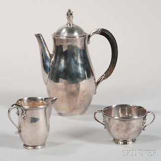 Georg Jensen Coffeepot, Creamer, and Sugar Bowl