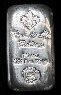 Fleur De Lis Poured .999 Silver Proof 10 ozt Bar (1-bar)
